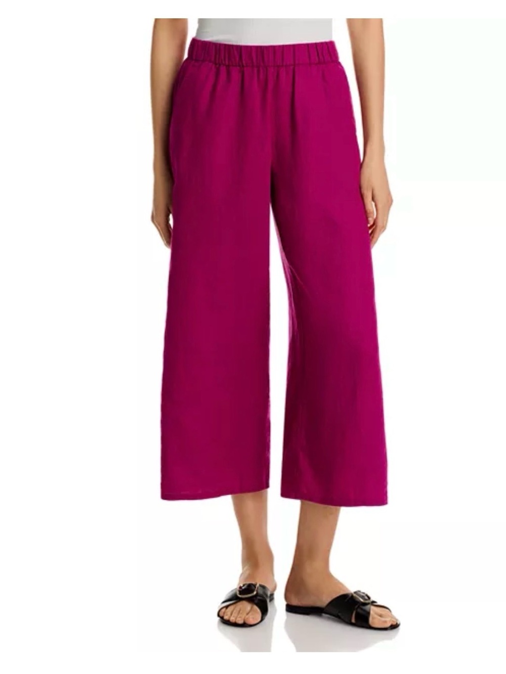 NWT Eileen Fisher Linen Cropped Fucsia Wide Leg Pants
